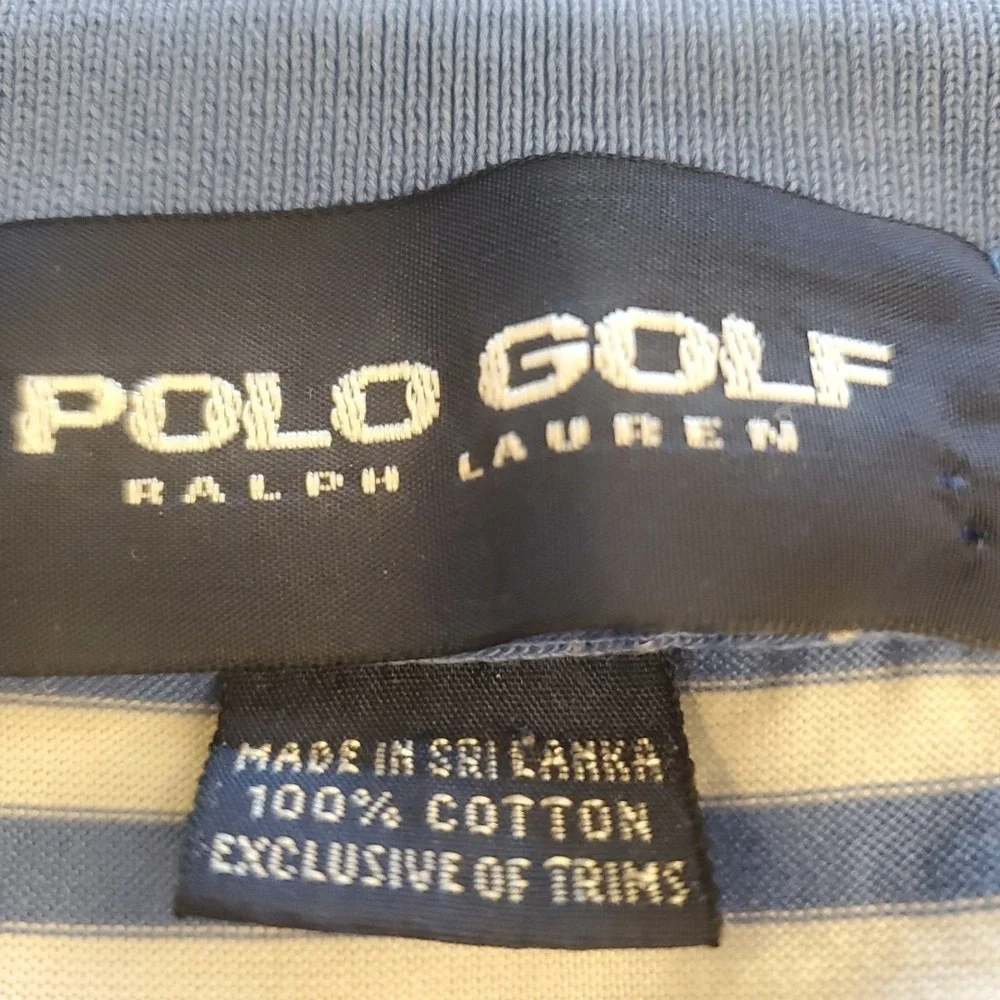 Polo‎ Golf Ralph Lauren Men's Large Golf 100% Cotton Striped Blue Polo
